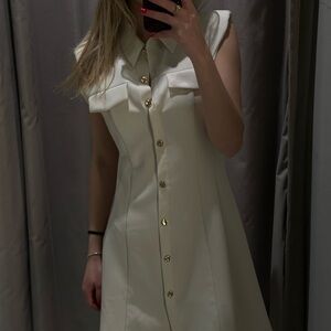 Zara Cream Midi Dress with Gold Buttons